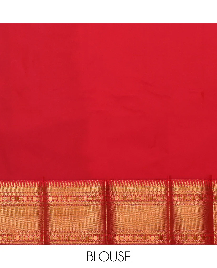Navy Blue Budget Silk Saree, Woven with Zari Buttas All Over Its Body, Complemented by a Contrast Traditional Zari Design Border, Grand Pallu, and Paired with a Contrast Blouse - Image 4