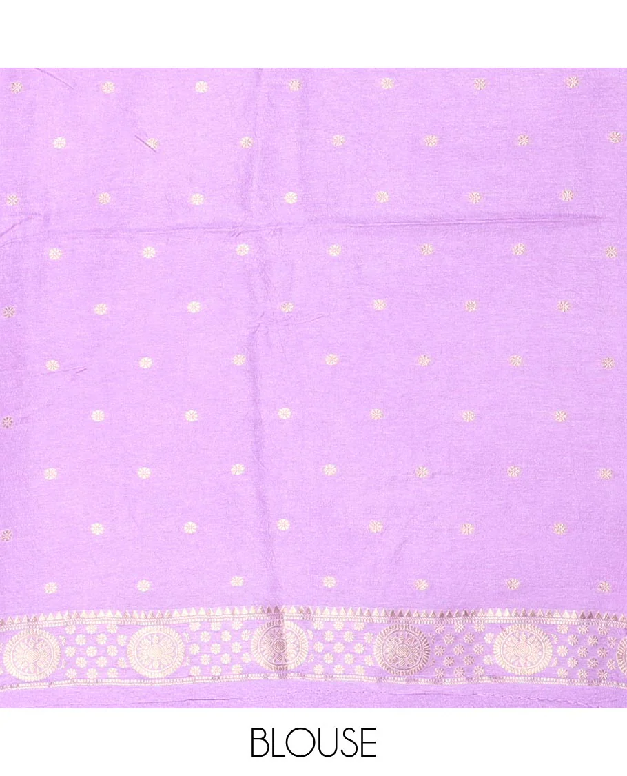 Navy Blue Russian Dola Silk Saree, Elevated with Paisley Buttas All Over Its Body, Complemented by a Contrast Traditional Zari Design Border, Pallu of Floral Jaal Designs, and Paired with a Contrast Blouse - Image 4