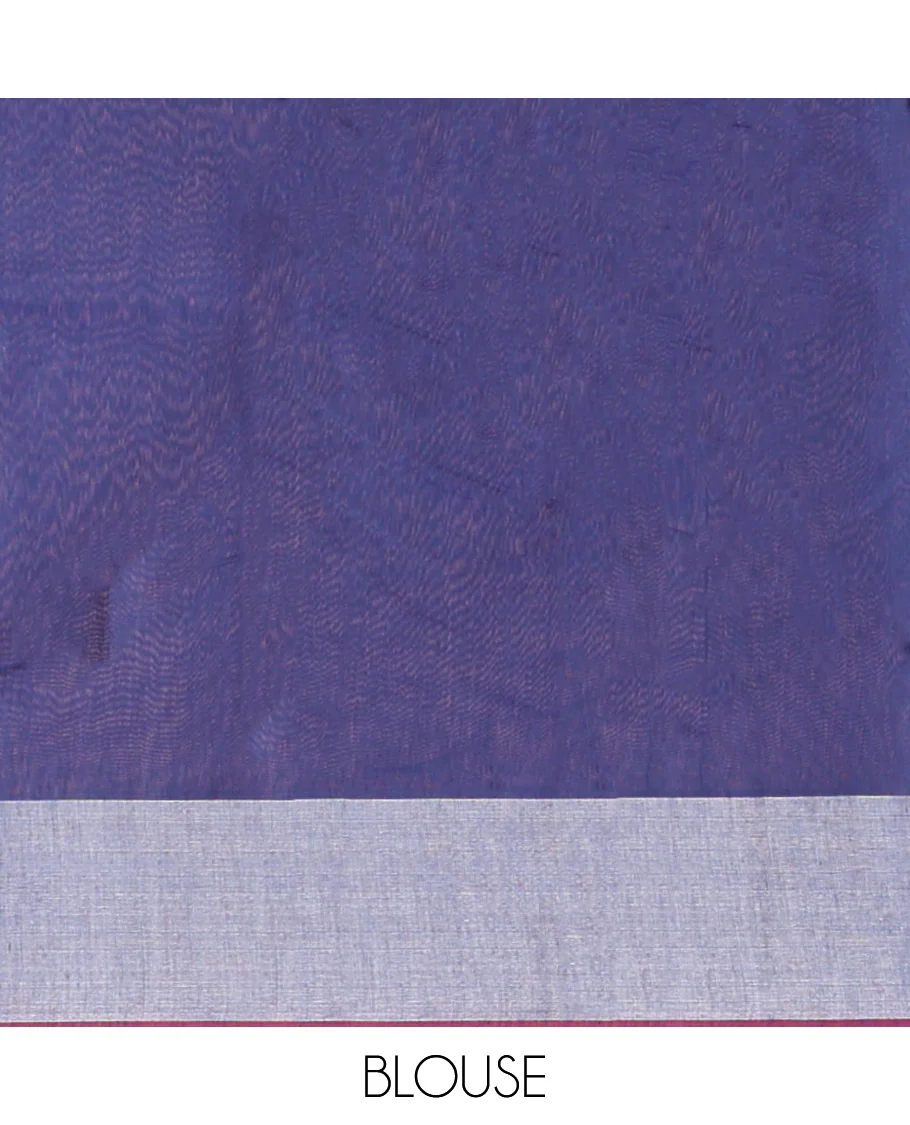 Navy Blue Semi-Silk Cotton Saree, Beautifully Detailed with Peacock Buttas on Its Body, Highlighted by Peacock Border, Pallu Steeped with Peacock Designs, and Paired with a Matching Blouse - Image 4