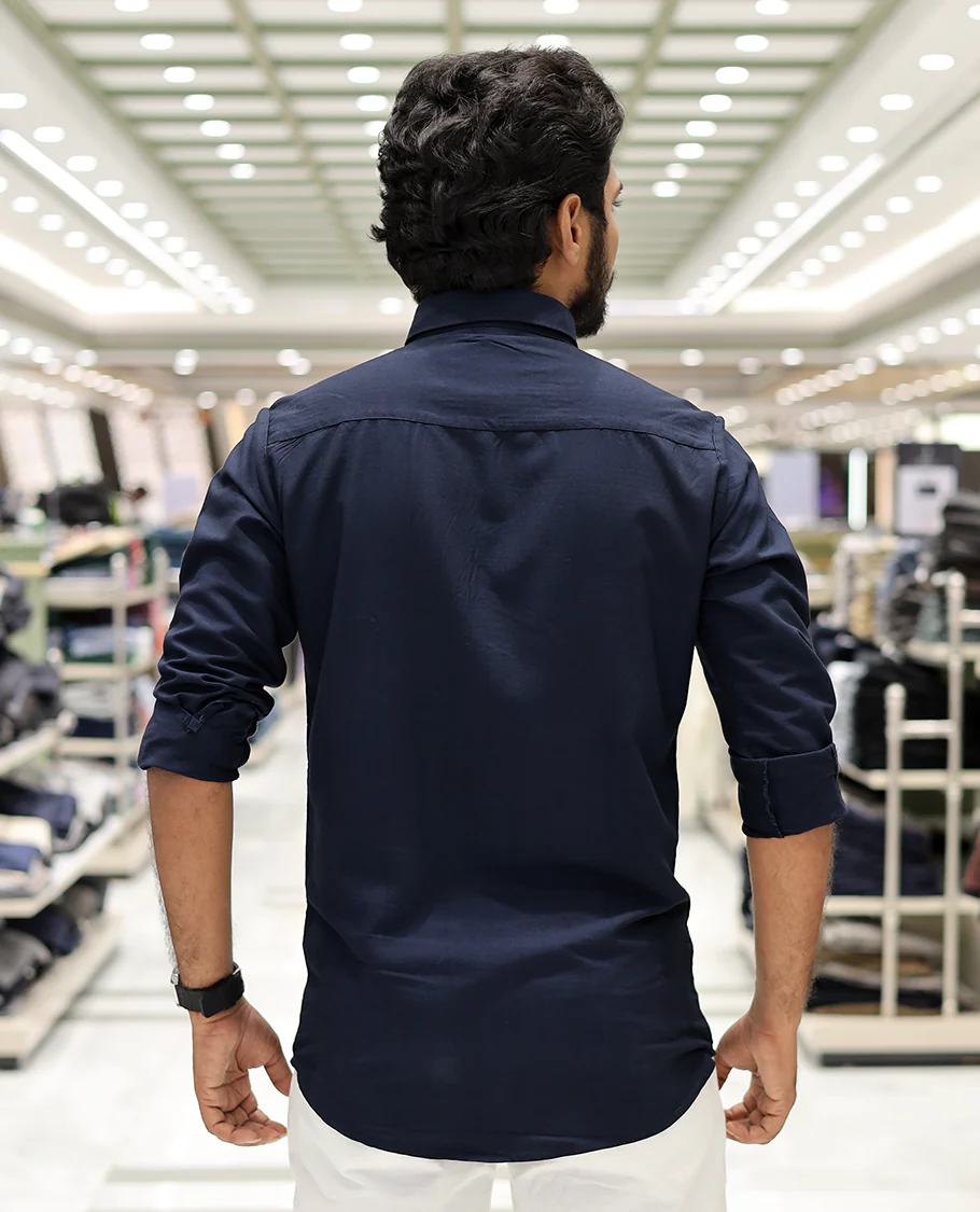 Navy Cotton-Blended Party Wear Shirt, Comes with Floral Print, Full Sleeves, a Spread Collar, a Slim Fit, and Regular Length - Image 4