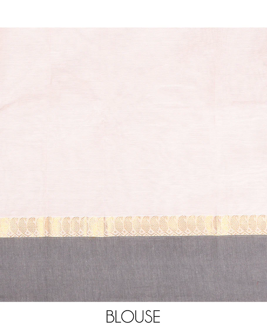 Off-White Kanchi Cotton Saree, Decked Up with Buttas All Over Its Body, Complemented by a Contrast Border, Pallu of Paisley Designs, and Paired with a Matching Blouse - Image 3