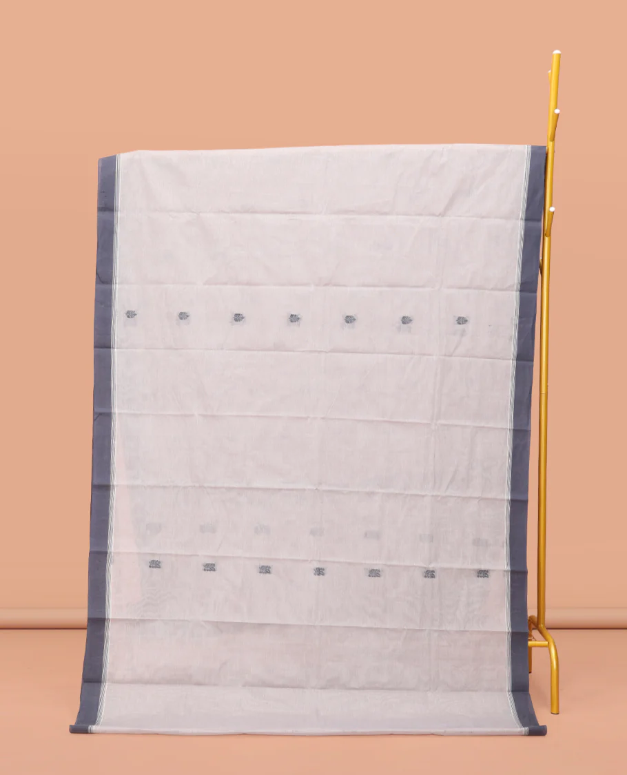 Off-White Kanchi Cotton Saree, Embellished with Thread Buttas, Contrast Border, Pallu of Buttas, and a Matching Blouse