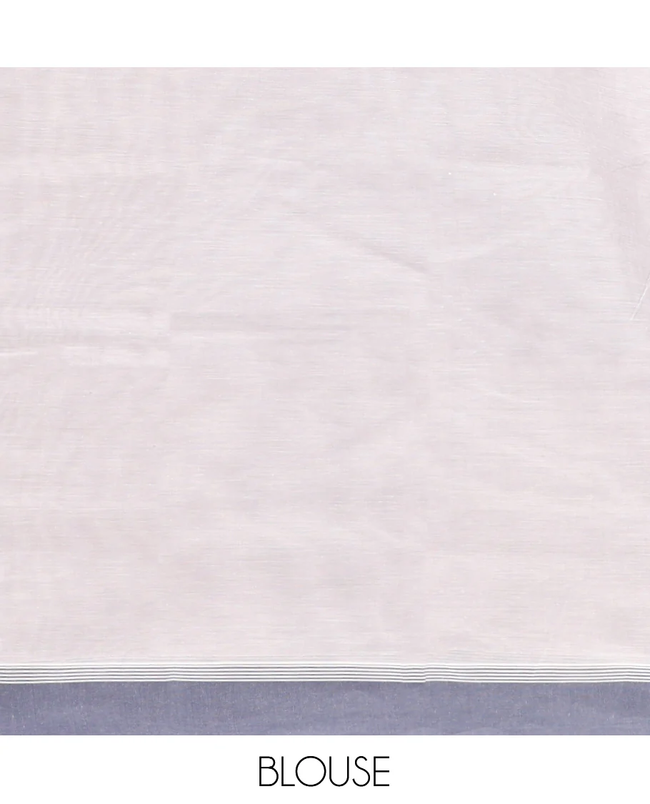 Off-White Kanchi Cotton Saree, Embellished with Thread Buttas, Contrast Border, Pallu of Buttas, and a Matching Blouse - Image 4
