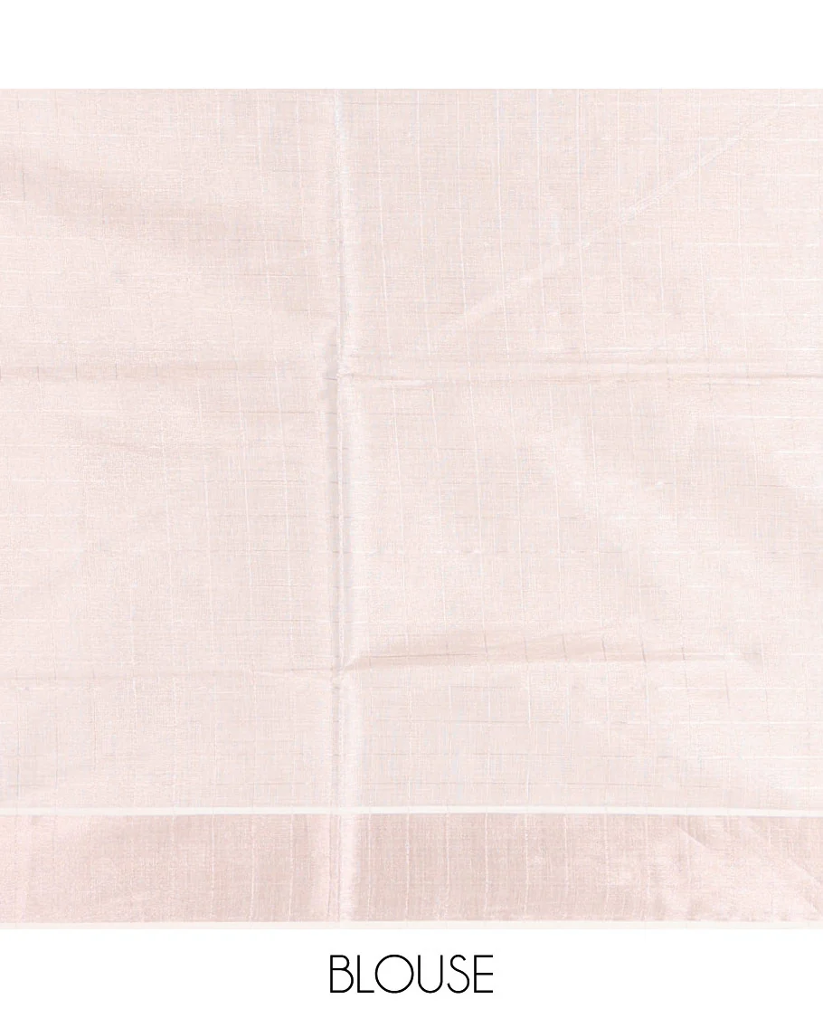 Off-White Kerala Cotton Saree Subtly Sparkled with Zari Checks All Over Its Body, Zari Bavanji Border, Gleaming Zari Striped Pallu, and Paired with a Matching Blouse - Image 2
