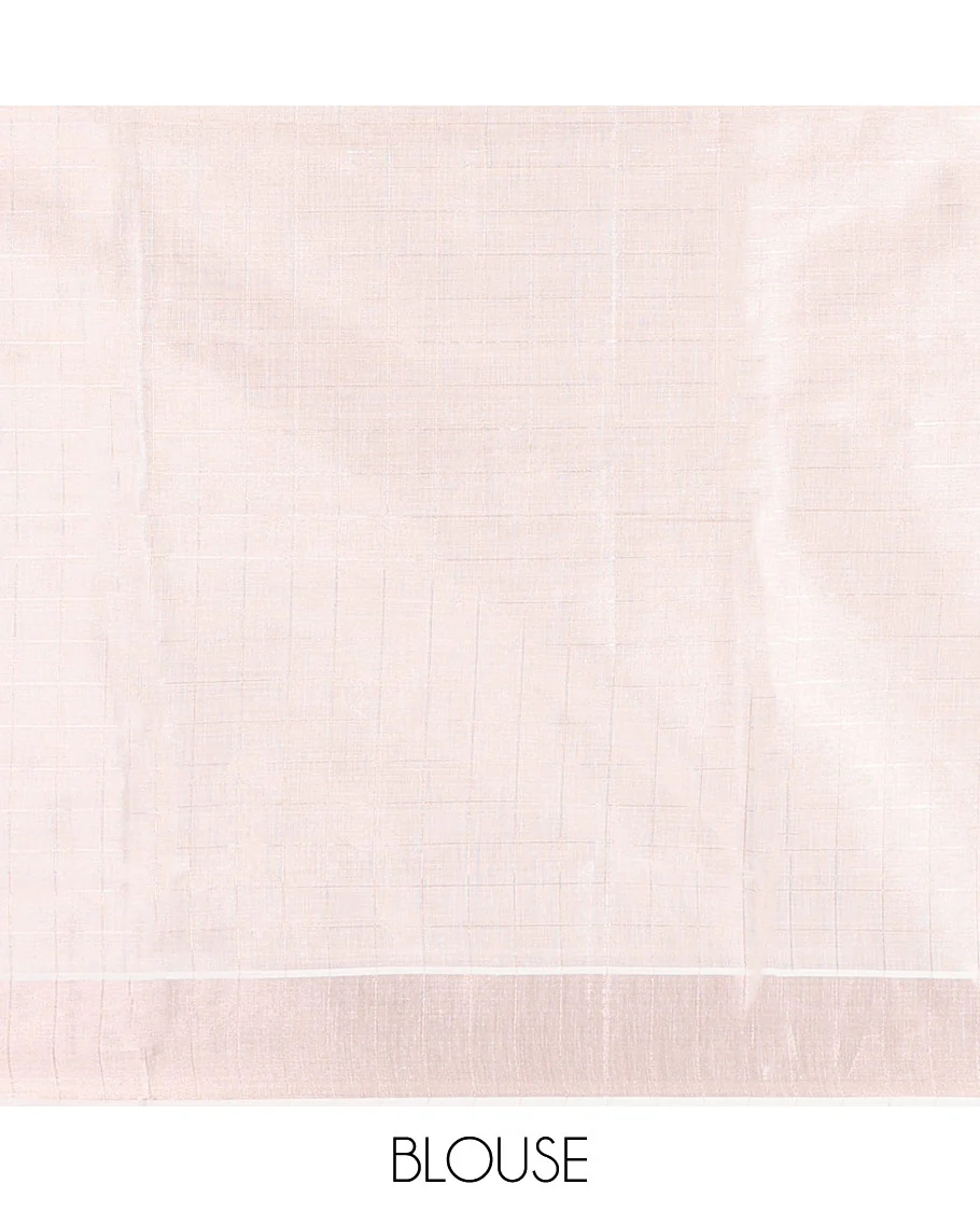 Off-White Kerala Cotton Saree Woven with Zari Checks All Over Its Body, Zari Bavanji Border, Gleaming Zari Striped Pallu, and Paired with a Matching Blouse - Image 2