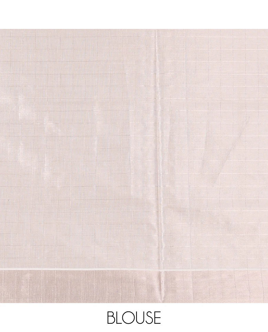 Off-White Kerala Saree, Sparsely Woven Zari Checks on Its Body, Subtly Sparkled Zari Bavanji Border, Pallu of Zari Checks, and Paired with a Matching Blouse - Image 2