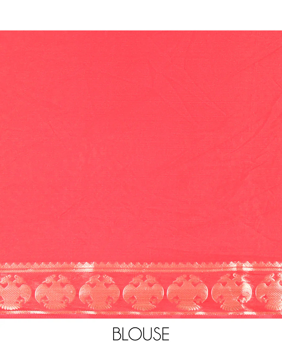 Off-white Plain Semi-Mysore Silk Saree, Complemented by a Contrast Border of Ganda Berunda Designs, Zari Striped Pallu, and Paired with a Contrast Blouse - Image 3