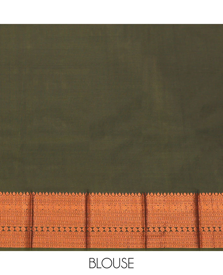 Olive Green Budget Silk Saree, Accentuated with Zari Buttas and Checks All Over Its Body, Highlighted by a Traditional Zari Design Border, Grand Pallu, and Paired with a Matching Blouse - Image 4