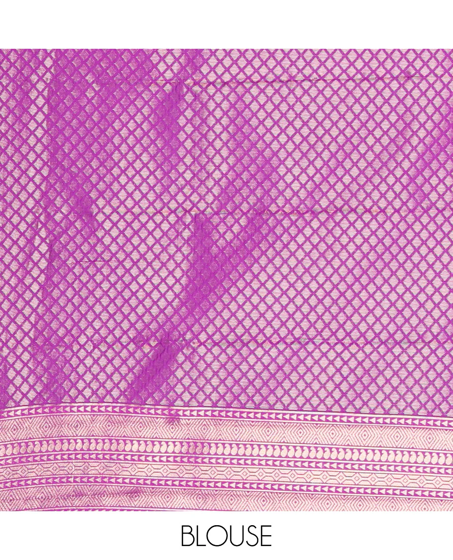 Olive Green Litchi Saree, Woven with Vaira Oosi Stripes and Zari Buttas on Its Body, Complemented by a Contrast Rettai Pettu Traditional Zari Design Border, an Intricately Designed Pallu, and Paired with a Contrast Blouse - Image 3