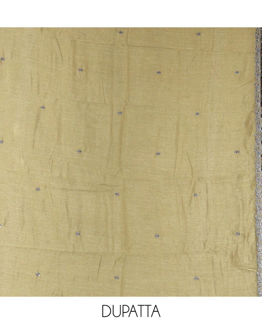 Olive Green Vichitra Silk Material Chudidar Set, Woven with Embroidered Top, a Plain Santoon Bottom, and Paired with a Matching Vichitra Silk Embroidered Scallop Dupatta - Image 2