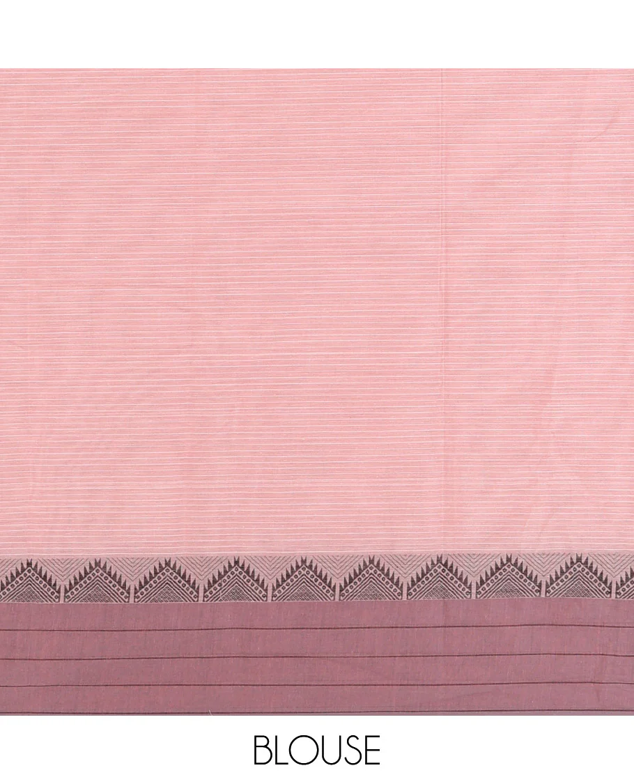 Onion Pink Negamam Cotton Saree, Subtly Adorned with Vertical and Horizontal Stripes All Over Its Body, Complemented by a Contrast Temple Border, a Subtle Pallu, and Paired with a Matching Blouse - Image 3