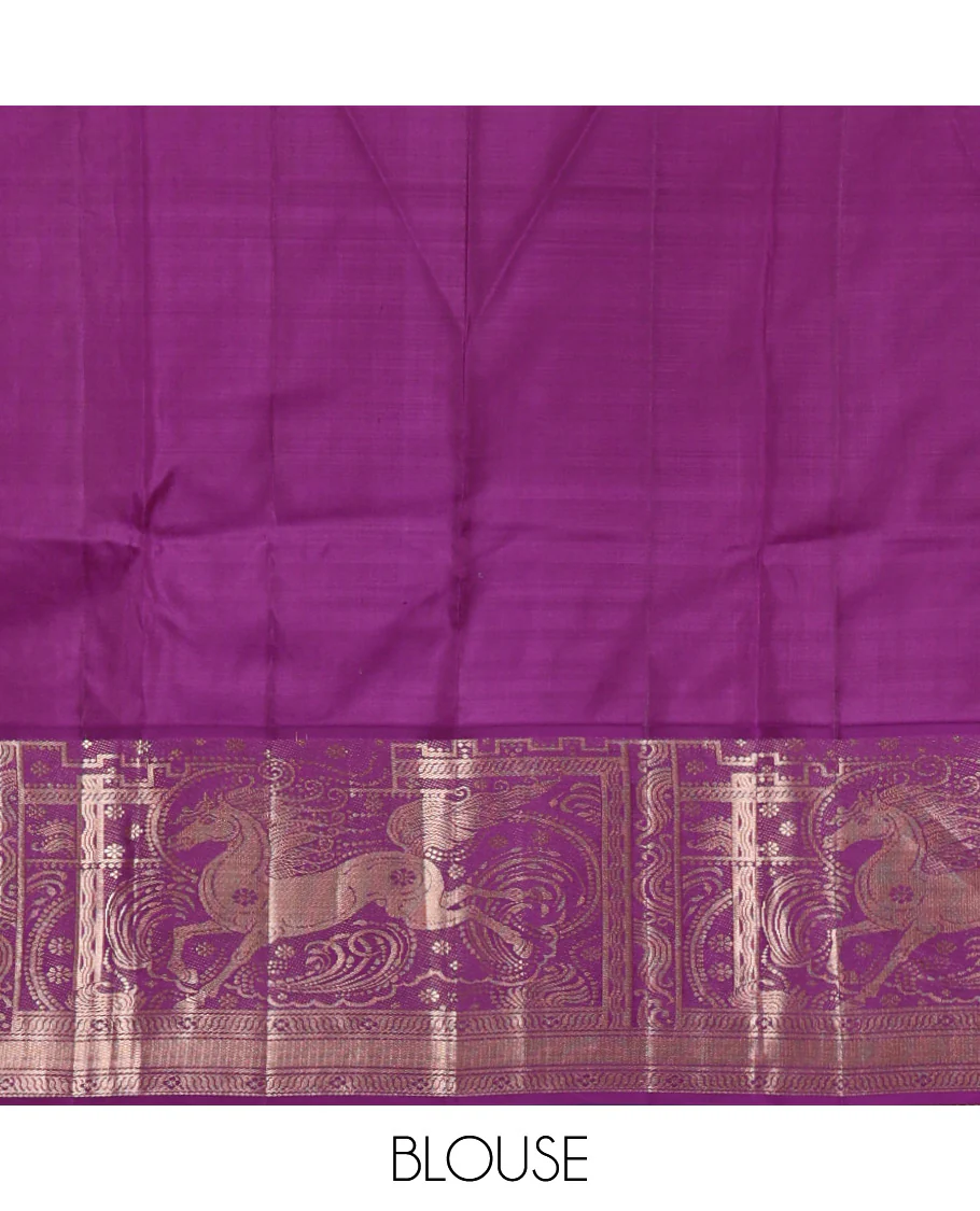 Onion pink varai oosai and rudraksham buttas Vasundhara silk saree, contrast kuthirai motifs zari woven border, and intricate pallu - Image 6