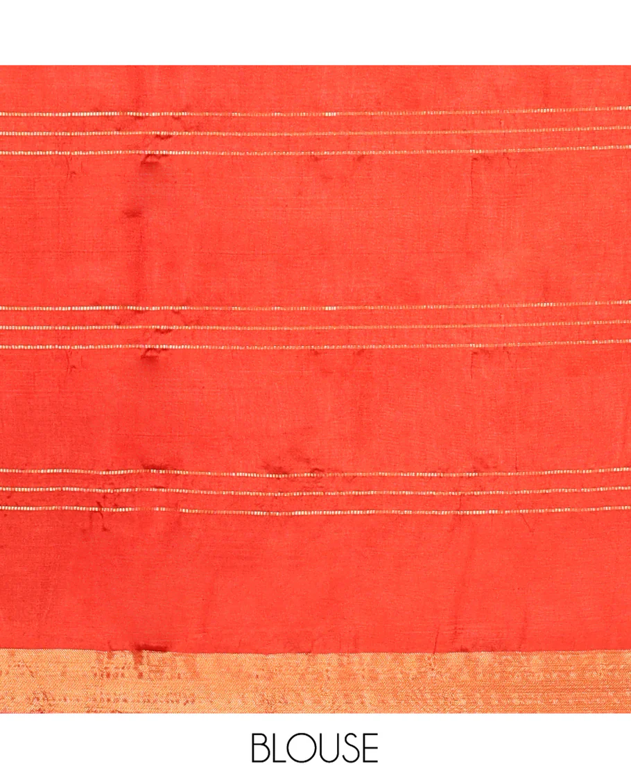 Orange Banana Pith Saree, Decked Up with Buttas and Stripes All Over Its Body, Highlighted by Self-Border, Pallu of Zari Stripes, and Paired with a Matching Blouse - Image 5