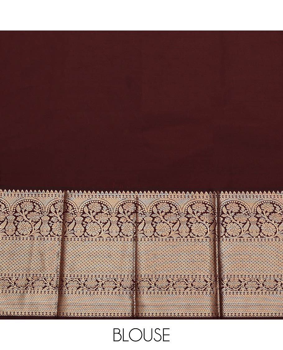 Orange Budget Silk Saree, Accentuated with Zari Buttas and Stripes on Its Body, Complemented by a Contrast Traditional Zari Design Border, a Grand Pallu of Paisley and Chevron Designs, and Paired with a Contrast Blouse - Image 4