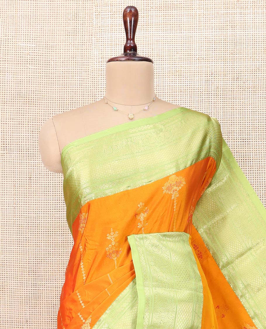 Orange Budget Silk Saree, Adorned with Zari Designs All Over Its Body, Complemented by a Contrast Traditional Zari Design Border, Grand Pallu of Intricate Designs, and Paired with a Contrast Blouse - Image 2