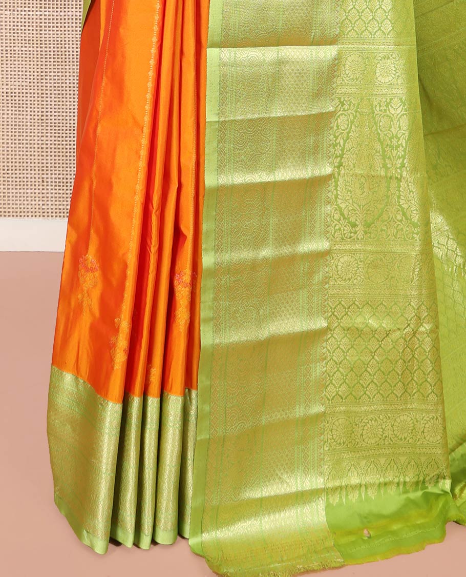 Orange Budget Silk Saree, Adorned with Zari Designs All Over Its Body, Complemented by a Contrast Traditional Zari Design Border, Grand Pallu of Intricate Designs, and Paired with a Contrast Blouse - Image 3