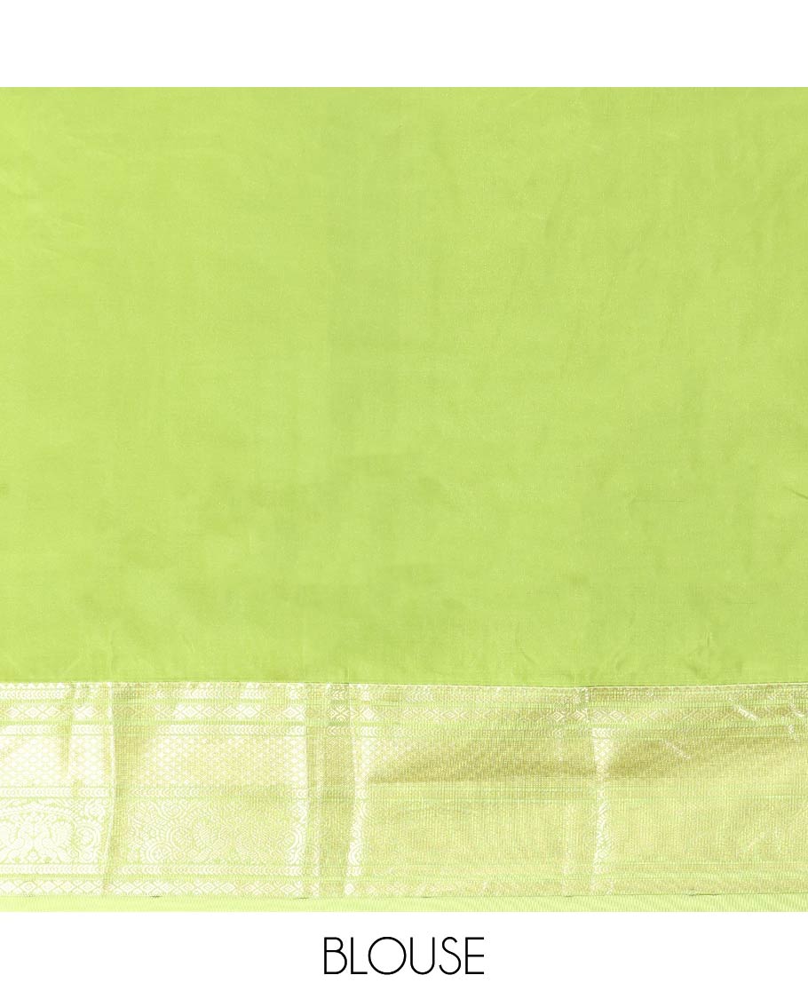 Orange Budget Silk Saree, Adorned with Zari Designs All Over Its Body, Complemented by a Contrast Traditional Zari Design Border, Grand Pallu of Intricate Designs, and Paired with a Contrast Blouse - Image 4