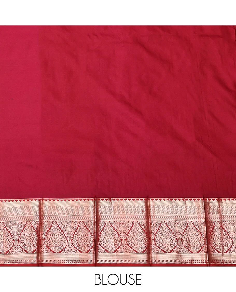 Orange Budget Silk Saree, Beautifully Bedecked with Zari Buttas, Complemented by a Contrast Traditional Zari Design Border, Grand Geometric Pallu, and Paired with a Contrast Blouse - Image 4