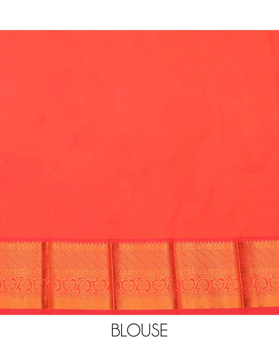 Orange Budget Silk Saree, Bedecked with Zari Buttas and Checks All Over Its Body, Highlighted by a Traditional Zari Design Border, Ogee-Patterned Pallu, and Paired with a Matching Blouse - Image 4