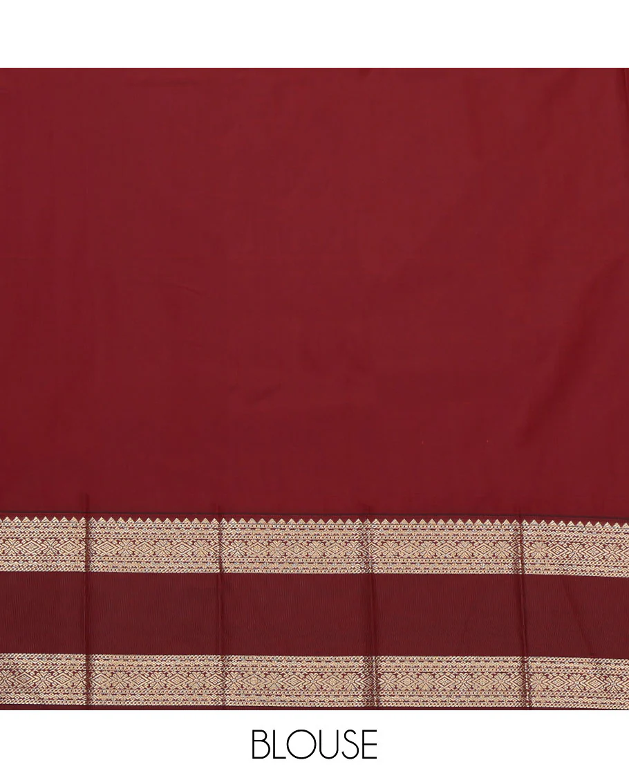 Orange Budget Silk Saree, Bedecked with Zari Stripes and Peacock Buttas on Its Body, Complemented by Contrast Traditional Zari Design Rettai Pettu Border, Opulently Embellished Pallu, and Paired with a Contrast Blouse - Image 4