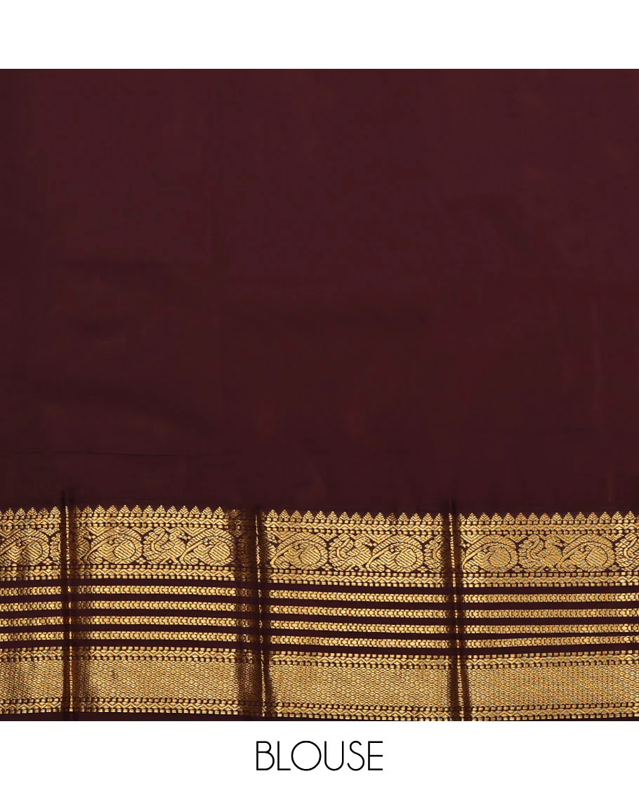 Orange Budget Silk Saree, Boldly Accentuated with Zari Buttas All Over Its Body, Complemented by a Contrast Traditional Zari Design Border, Grand Jaal Pallu, and Paired with a Contrast Blouse - Image 4