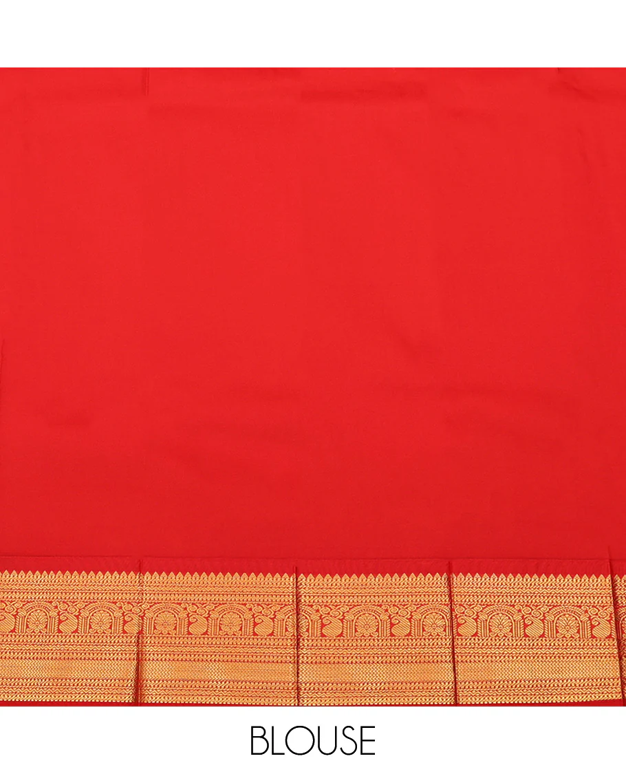 Orange Budget Silk Saree, Crafted with Zari Buttas All Over Its Body, Complemented by a Contrast Traditional Zari Design Border, Grand Jaal Pallu, and Paired with a Contrast Blouse - Image 4