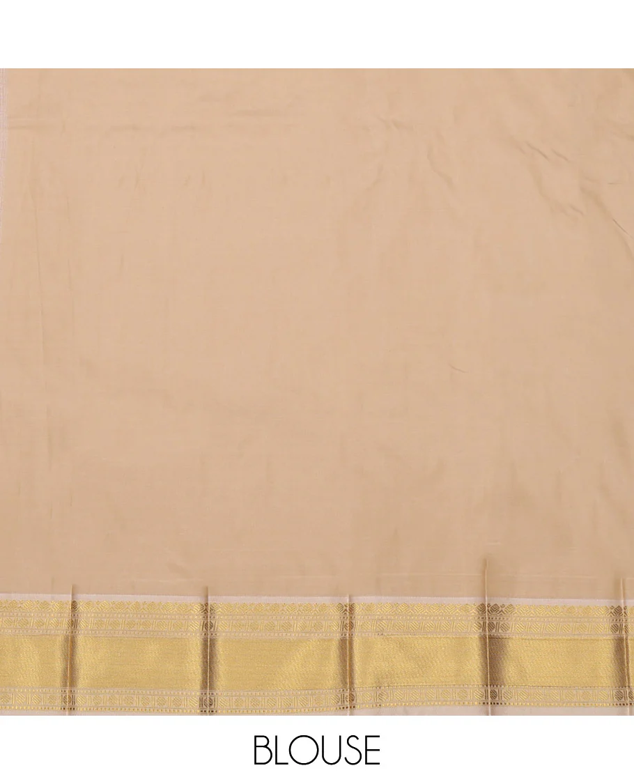 Orange Budget Silk Saree, Delicately Woven with Paisley Buttas and Stripes on Its Body, Complemented by a Contrast Traditional Zari Design Border, Grand Pallu, and Paired with a Contrast Blouse - Image 4