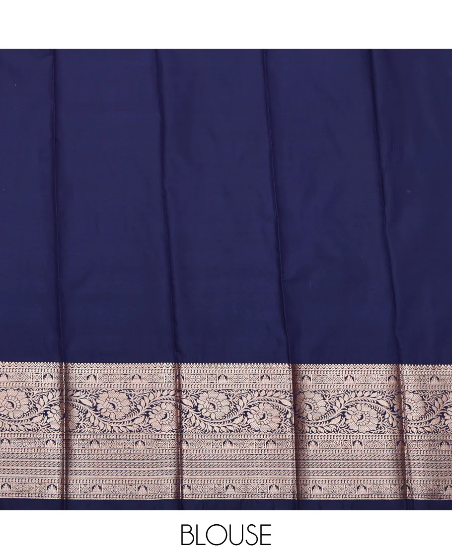 Orange Budget Silk Saree, Detailed with Zari Buttas All Over Its Body, Complemented by a Contrast Traditional Zari Design Border, Intricate Pallu, and Paired with a Contrast Blouse - Image 4