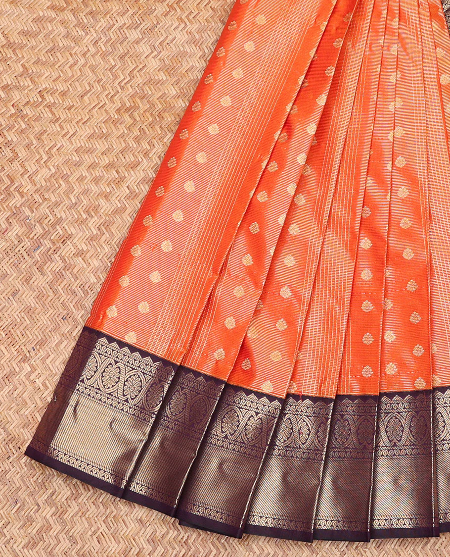 Orange Budget Silk Saree, Detailed with Zari Buttas and Stripes, Contrast Traditional Zari Border, Grand Jaal Pallu, and a Contrast Blouse