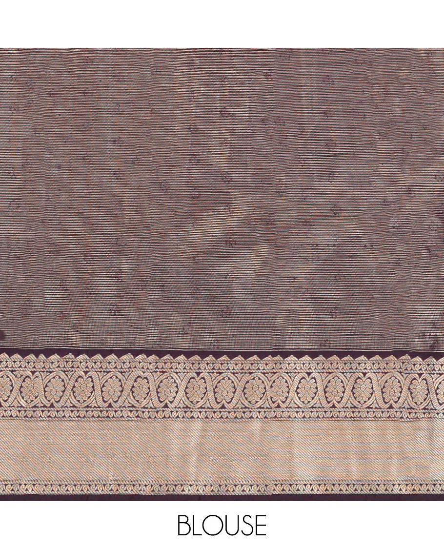 Orange Budget Silk Saree, Detailed with Zari Buttas and Stripes, Contrast Traditional Zari Border, Grand Jaal Pallu, and a Contrast Blouse - Image 4