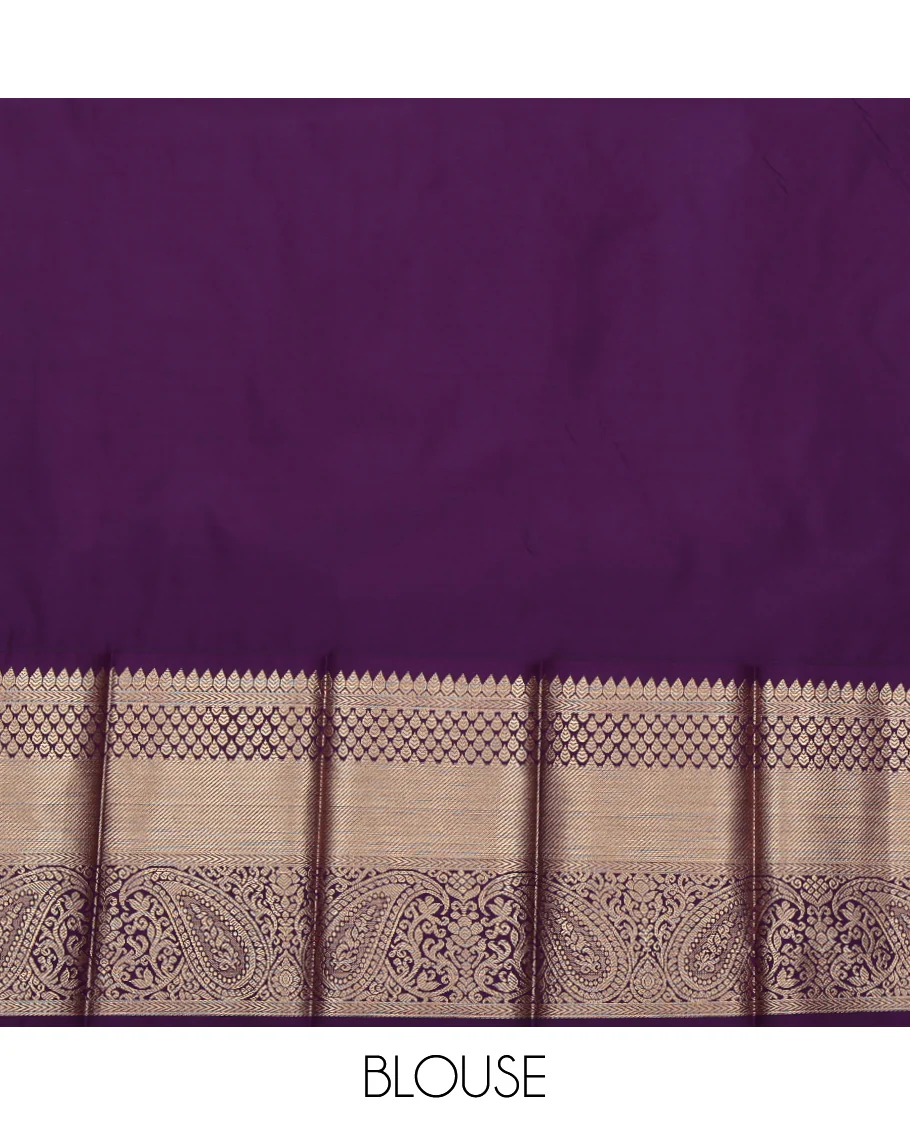 Orange Budget Silk Saree, Detailed with Zari Buttas and Stripes on Its Body, Complemented by a Contrast Traditional Zari Design Border, Grand Jaal Pallu, and Paired with a Contrast Blouse - Image 4