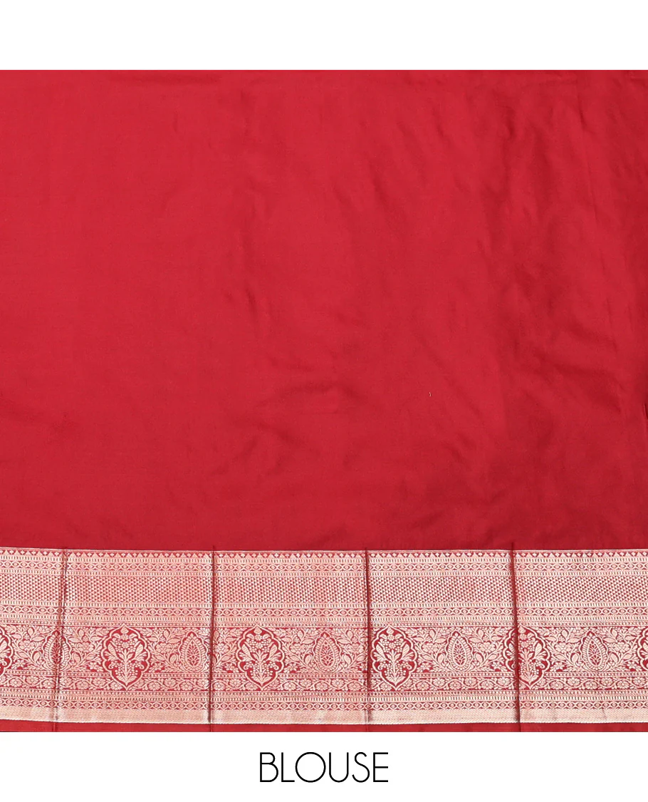 Orange Budget Silk Saree, Elegantly Bedecked with Zari Buttas, Complemented by a Contrast Traditional Zari Design Border, Grand Geometric Pallu, and Paired with a Contrast Blouse - Image 4
