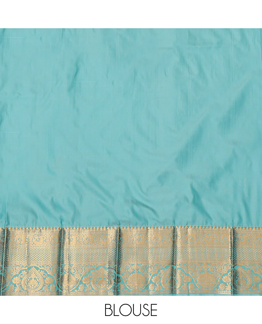 Orange Budget Silk Saree, Elevated with Zari Buttas, Contrast Traditional Zari Border, Grand Pallu, and a Contrast Blouse - Image 4