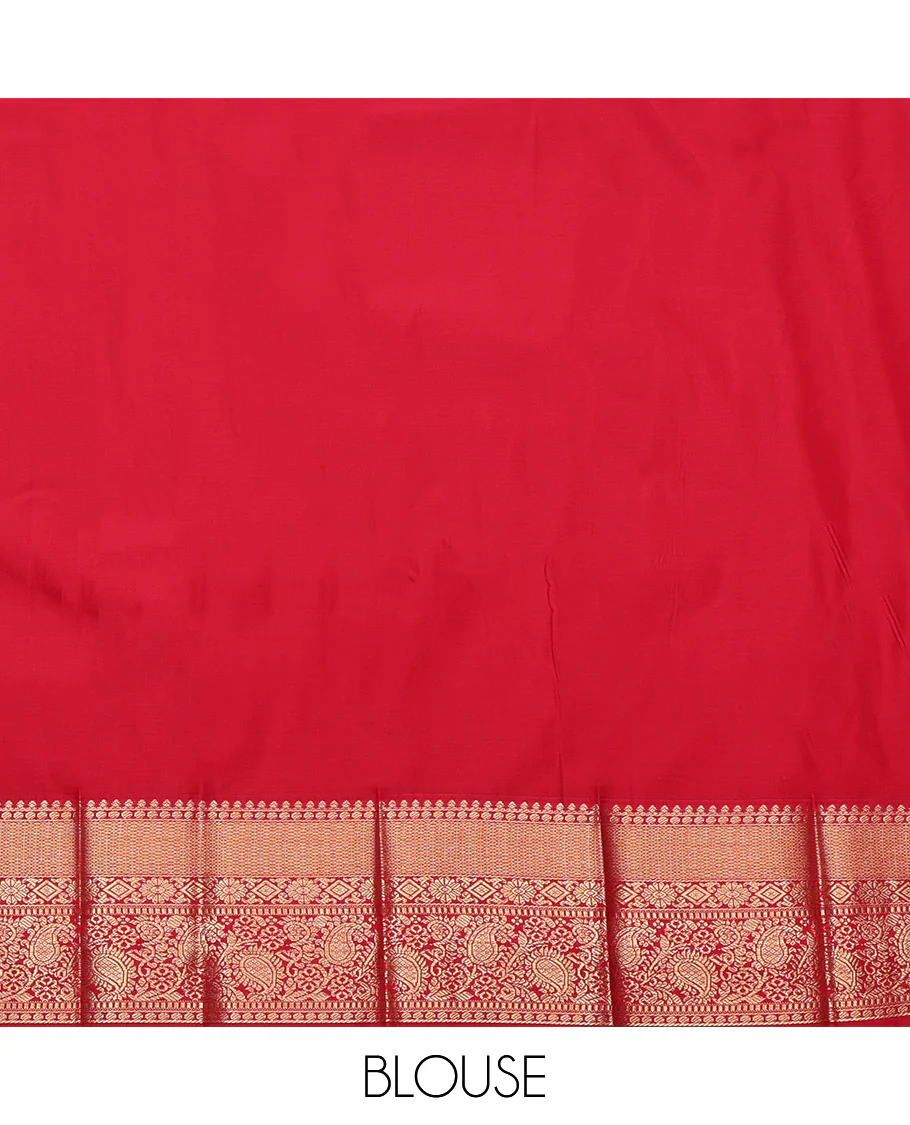 Orange Budget Silk Saree, Embellished with Zari Buttas and Stripes, Complemented by a Contrast Traditional Zari Border, Intricately Designed Pallu, and a Contrast Blouse - Image 4