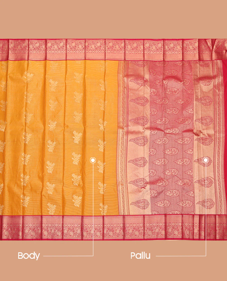 Orange Budget Silk Saree, Enriched with Zari Buttas and Stripes, Complemented by a Contrast Traditional Zari Design Border, Intricately Designed Pallu, and a Contrast Blouse - Image 3