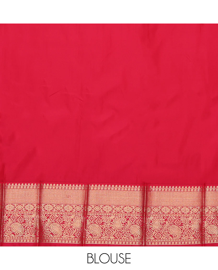 Orange Budget Silk Saree, Enriched with Zari Buttas and Stripes, Complemented by a Contrast Traditional Zari Design Border, Intricately Designed Pallu, and a Contrast Blouse - Image 4
