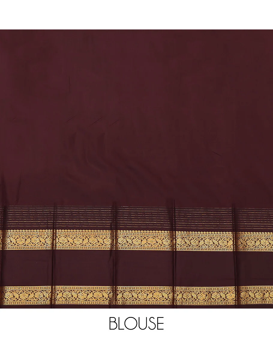 Orange Budget Silk Saree, Enriched with Zari Buttas and Stripes, Complemented by a Contrast Traditional Zari Temple Rettai Pettu Border, Grand Pallu, and a Contrast Blouse - Image 4