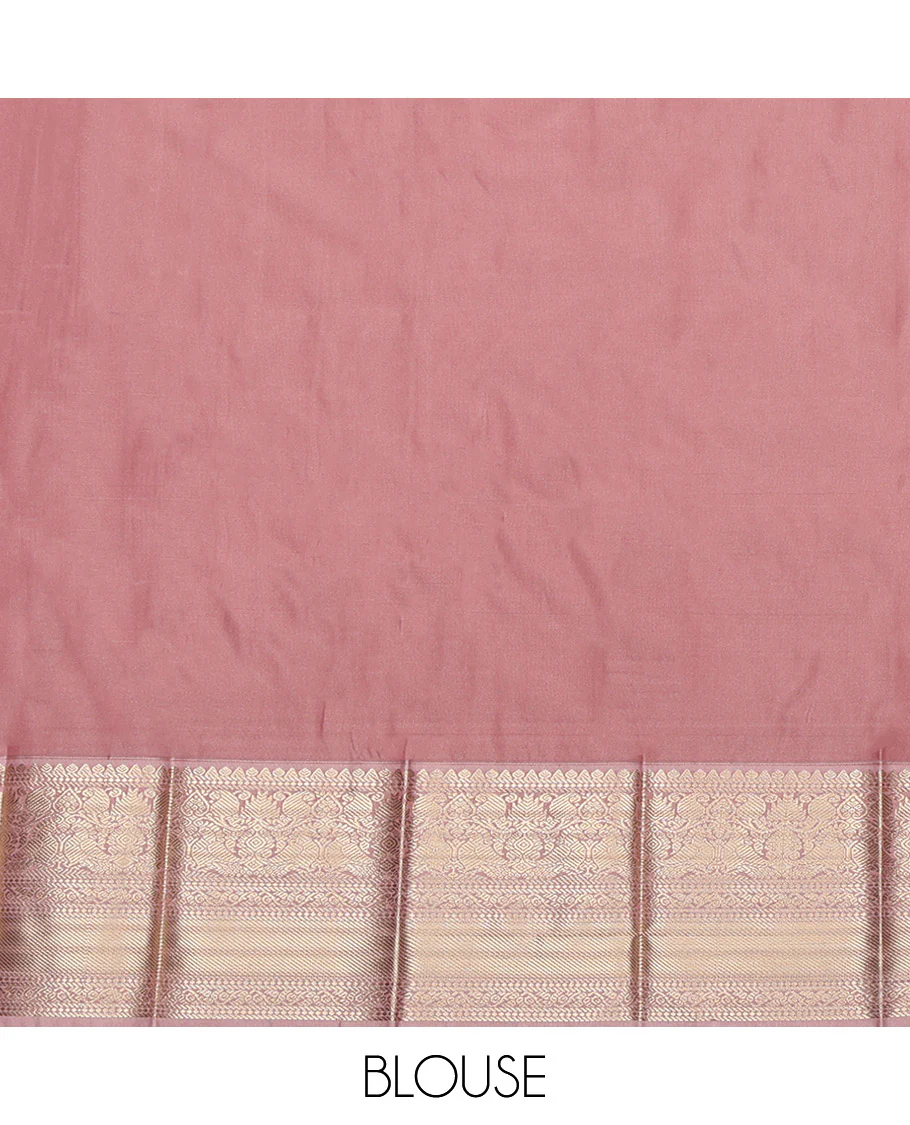 Orange Budget Silk Saree, Gleamed Up with Zari Buttas and Stripes, Contrast Traditional Zari Design Featured Border, Grand Decked-Up Pallu, and a Contrast Blouse - Image 4