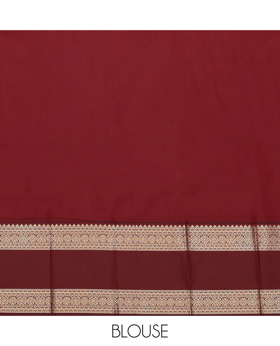 Orange Budget Silk Saree, Gleamed Up with Zari Stripes and Peacock Buttas on Its Body, Complemented by Contrast Traditional Zari Design Rettai Pettu Border, Opulently Embellished Pallu, and Paired with a Contrast Blouse - Image 4