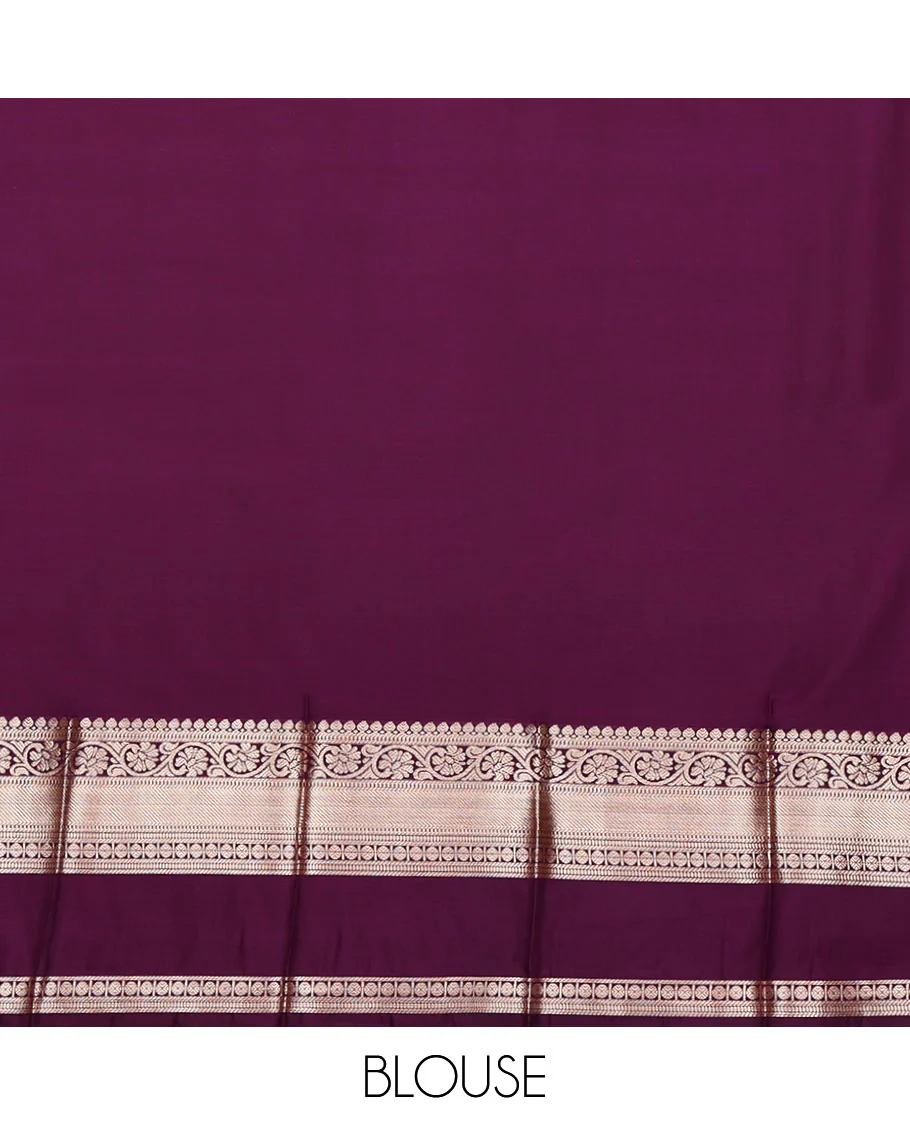 Orange Budget Silk Saree, Highlighted by Zari Buttas All Over Its Body, Complemented by a Contrast Traditional Zari Design Rettai Pettu Border, Intricately Designed Pallu, and Paired with a Contrast Blouse - Image 4