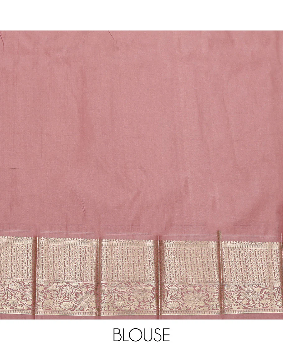 Orange Budget Silk Saree, Highlighted with Zari Buttas on Its Body, Complemented by a Contrast Traditional Zari Border, Diagonally Striped Pallu, and Paired with a Contrast Blouse - Image 4