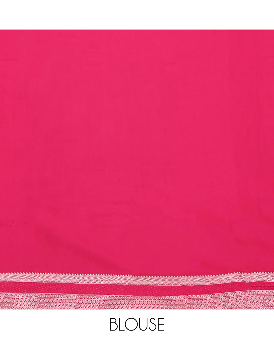 Orange Budget Silk Saree, Subtly Detailed with Zari Buttas All Over Its Body, Complemented by a Contrast Traditional Zari Design Border, Geometric-Patterned Pallu, and Paired with a Contrast Blouse - Image 4