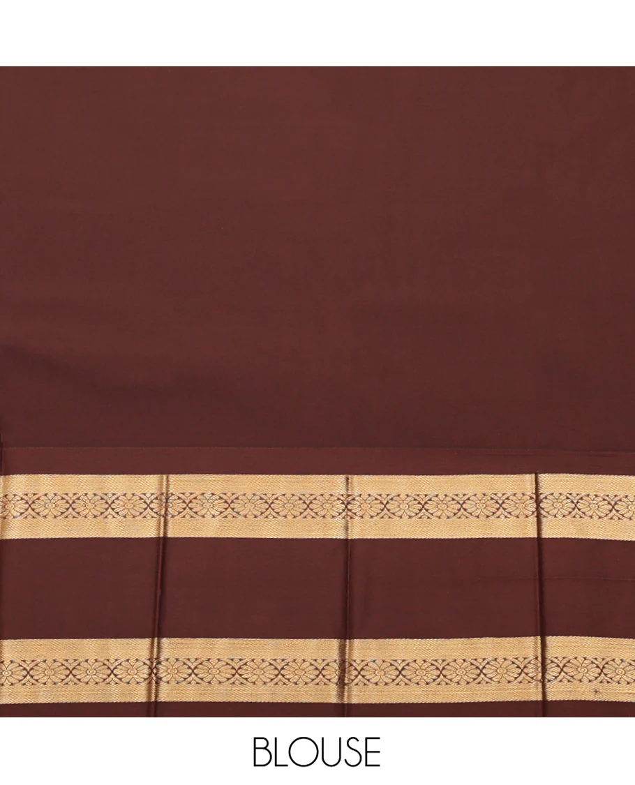 Orange Budget Silk Saree, Woven with Zari Buttas, Complemented by a Contrast Traditional Rettai Pettu Border, Grand Pallu, and a Contrast Blouse - Image 4