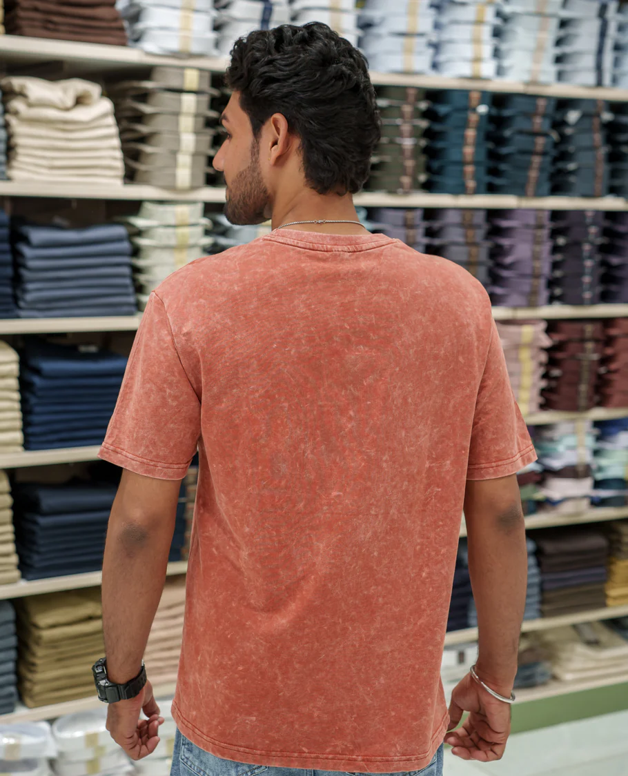Orange Cotton-Blended Lava-Wash T-Shirt Comes with a Typographic Print, Crew Neck, Half Sleeves, Oversized Fit, and Regular Length - Image 4