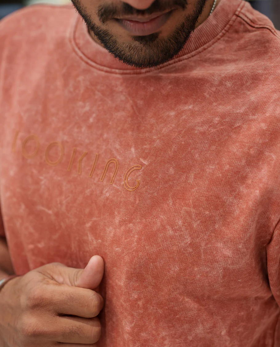 Orange Cotton-Blended Lava-Wash T-Shirt Comes with a Typographic Print, Crew Neck, Half Sleeves, Oversized Fit, and Regular Length - Image 5
