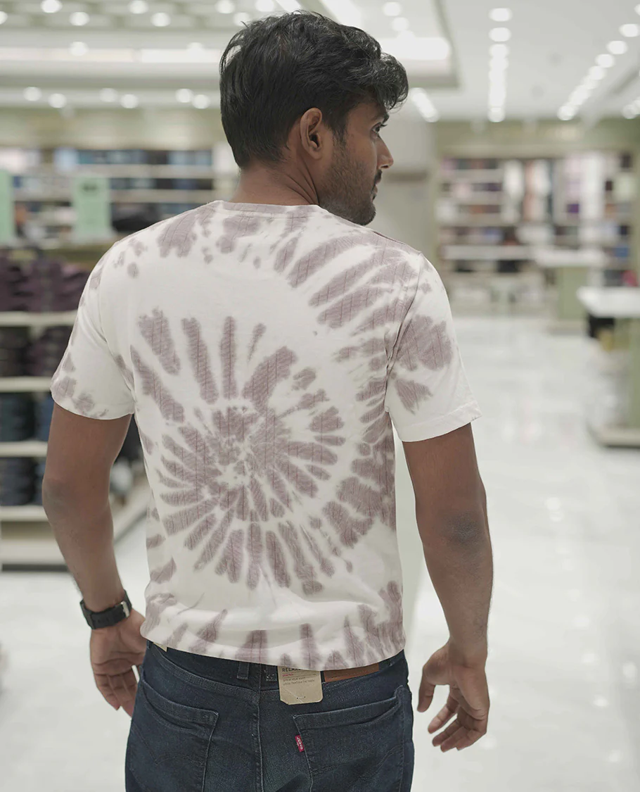 Purple Cotton-Blended T-Shirt, Subtly Designed with Tie-Dye Style Shibori Print, Comes with a Crew-Neck, Half-Sleeves, Slim Fit, and Regular Length - Image 3