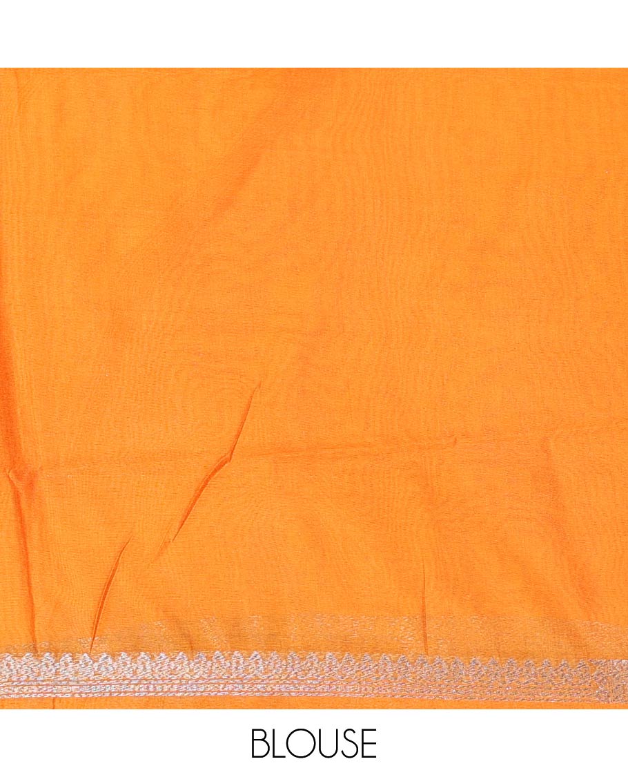 Orange Fancy Georgette Saree Decked Up with Zari Buttas, Hazily Zari Woven Border of Traditional Designs, Hazily Woven Pallu of Intricate Designs, and Paired with a Matching Blouse - Image 4