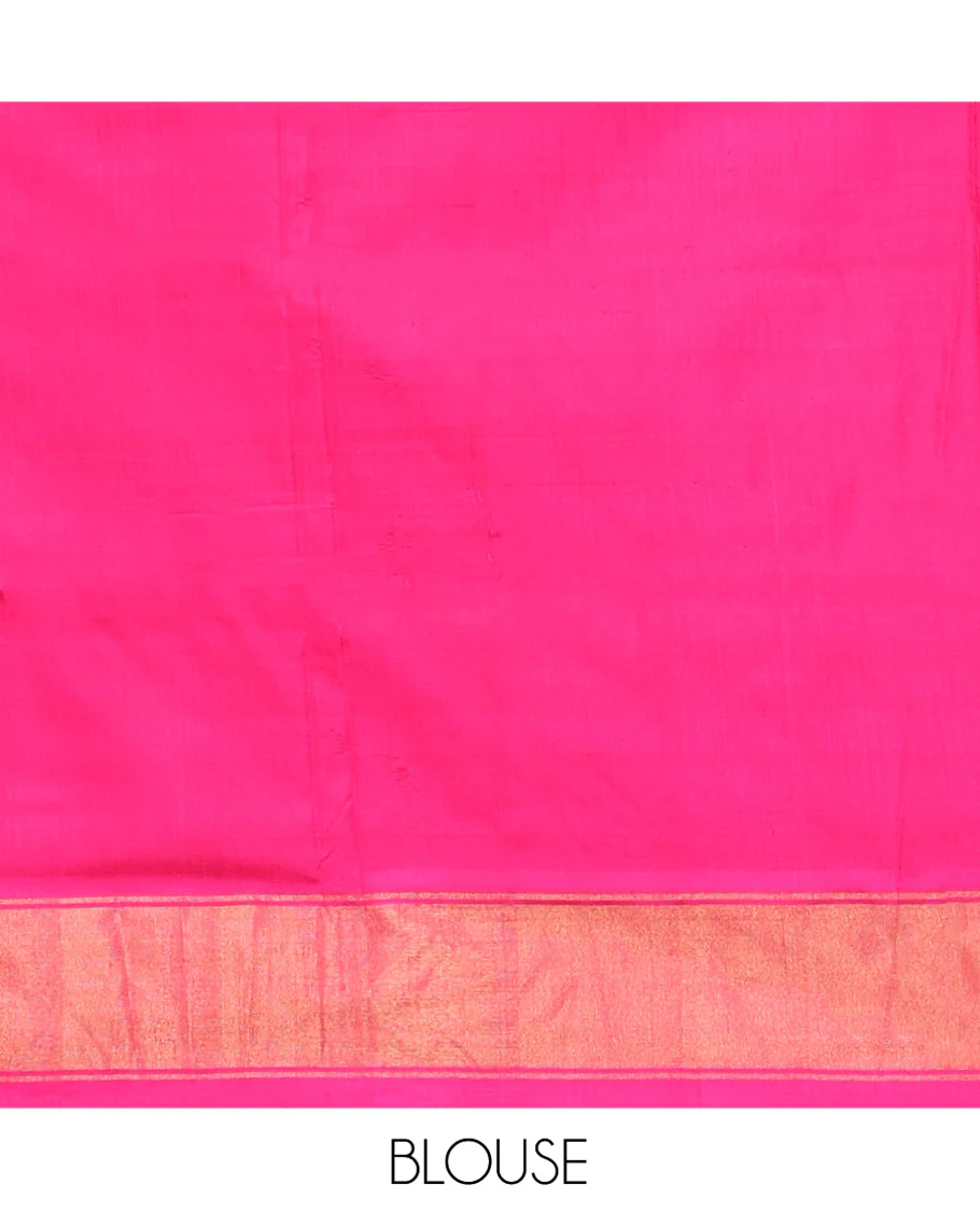Orange Ikkat Silk Saree, Mesmerized with Ikkat-Style Geometric Patterns on Its Body, Complemented by a Contrast Border, Pallu Features Chevron Stripes, and Paired with a Contrast Blouse - Image 6