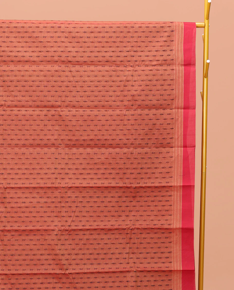 Orange Kanchi Cotton Saree Steeped with Thread Buttas on Its Body, Complemented by a Contrast Border, Paisley-Motif Pallu, and a Matching Blouse - Image 2
