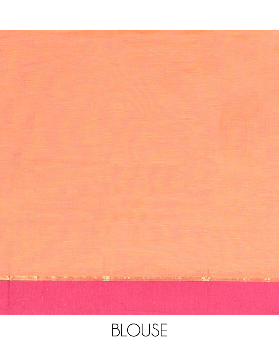 Orange Kanchi Cotton Saree, Woven with Buttas All Over Its Body, Complemented by Contrast Border, Delicately Woven Pallu, and Paired with Matching Blouse - Image 3